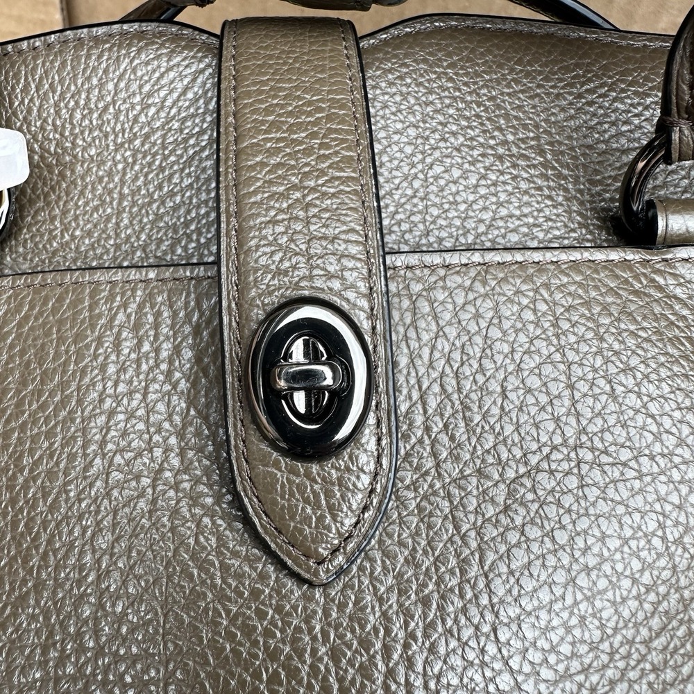 Coach Mercer Metallic Grey Triple Compartment Bag  W/Turnlock Closure 37575 - Picture 4 of 11